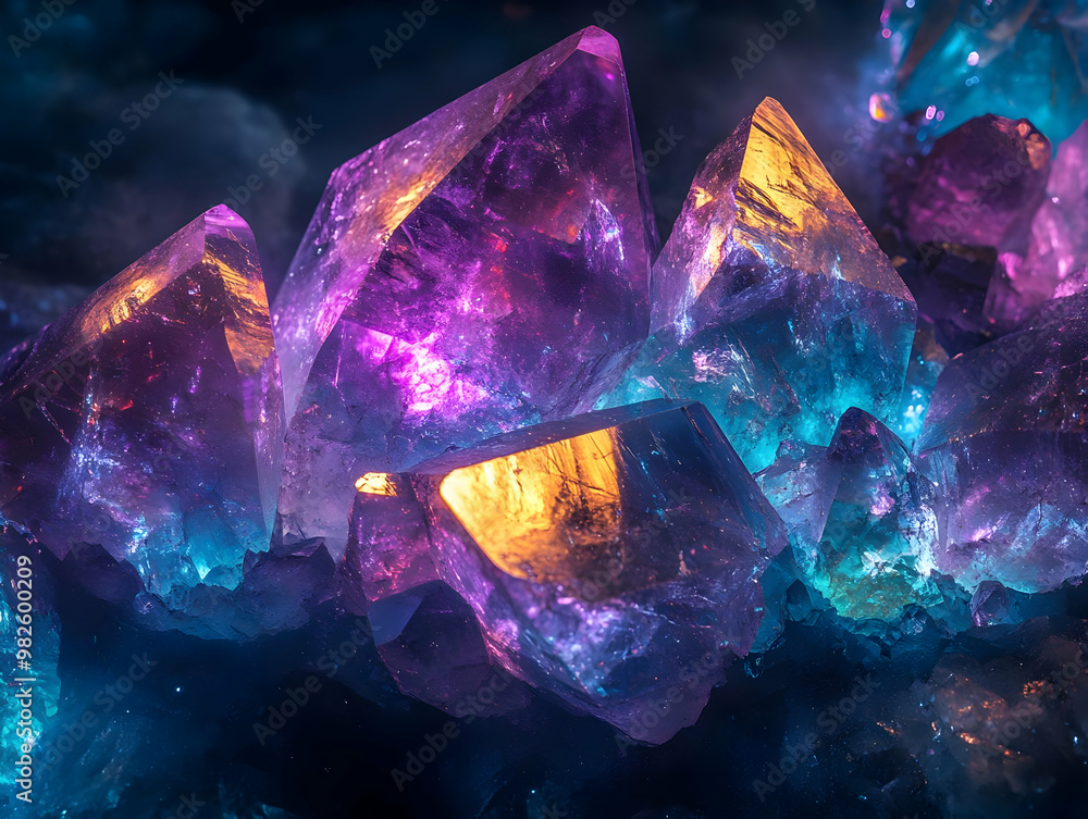 Poster vibrant and colorful crystals with shimmering facets, perfect for adding a touch of elegance and mys