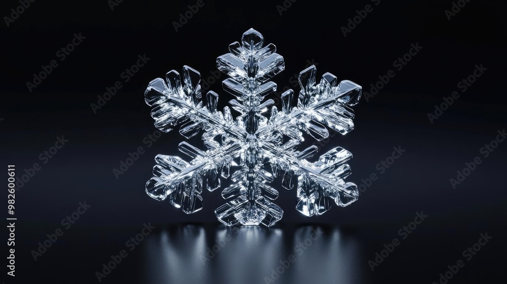 Poster a sparkling snowflake captured in crystal clarity, showcasing intricate details and reflections agai