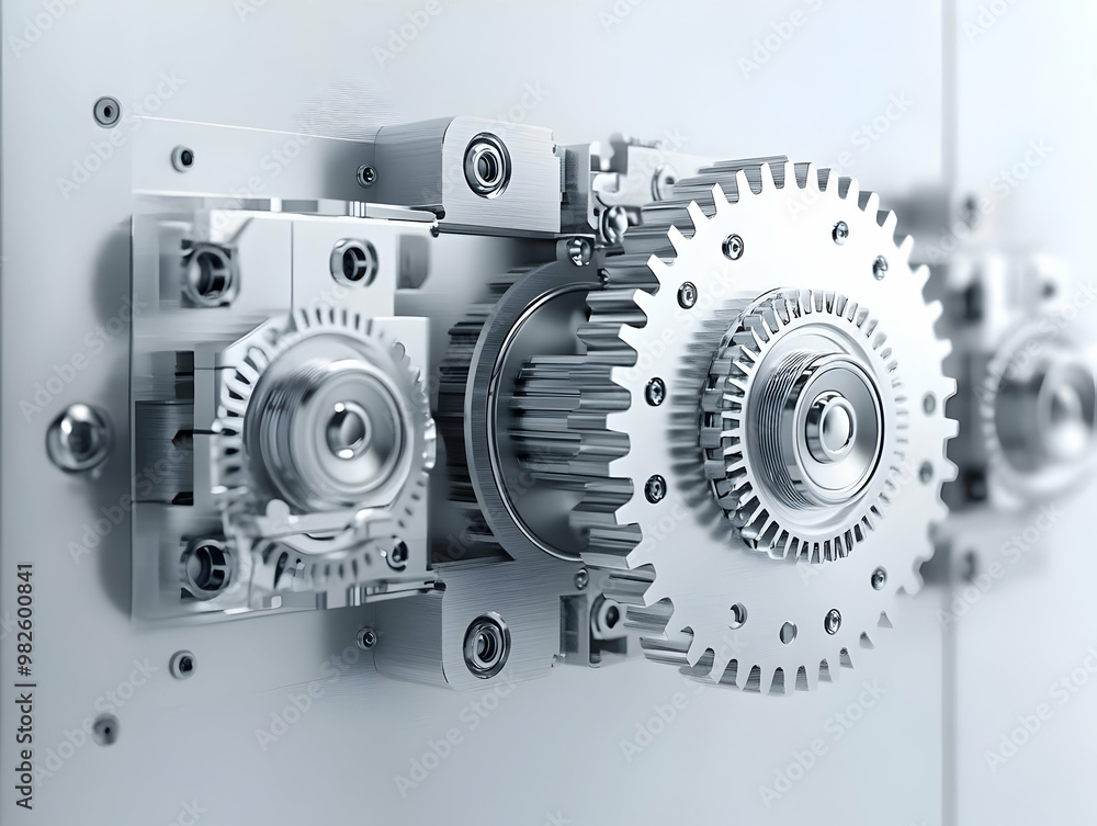 Poster close-up of metallic gears showcasing intricate details and precision engineering for industry and t