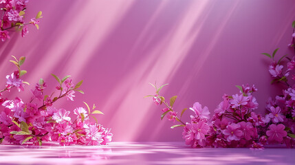 Presentation background with flowers and platform for presenting products for the holidays on March 8th