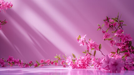 Presentation background with flowers and platform for presenting products for the holidays on March 8th