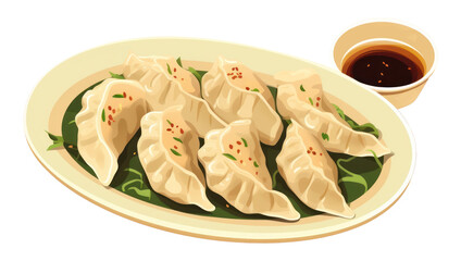 PNG Japanese gyoza dumpling plate food.