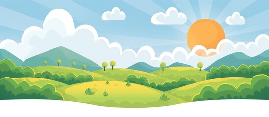 Countryside Landscape At Daytime Clouds And Sun