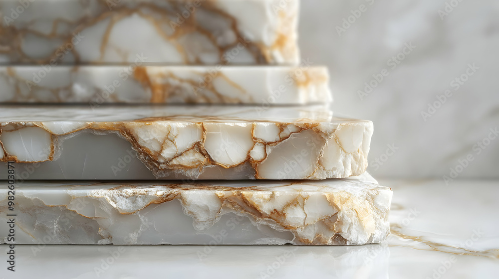 Poster close-up view of elegant marble slabs showcasing unique patterns and textures, perfect for luxurious