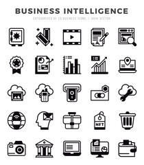 Set of Business Intelligence Icons. Simple line art style icons pack.