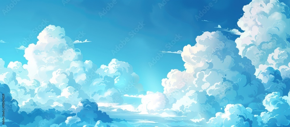 Poster cloudy weather in the summer the sky in clouds of different shapes and sizes