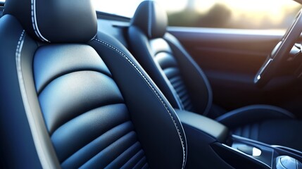 Obraz premium Detailed view of luxurious car seats featuring premium black leather and stylish stitching, perfect for automotive aesthetics.
