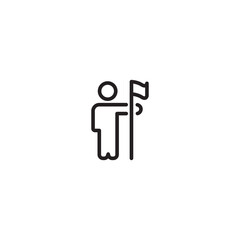 Man holding flag business people icon simple line flat illustration. Editable icon.