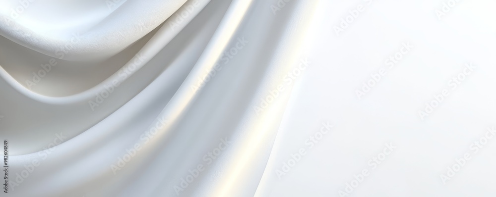 Poster elegant white satin fabric draping softly, creating a serene and luxurious atmosphere perfect for an