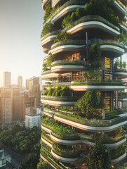 Obraz premium A tall building with a green roof and a city in the background