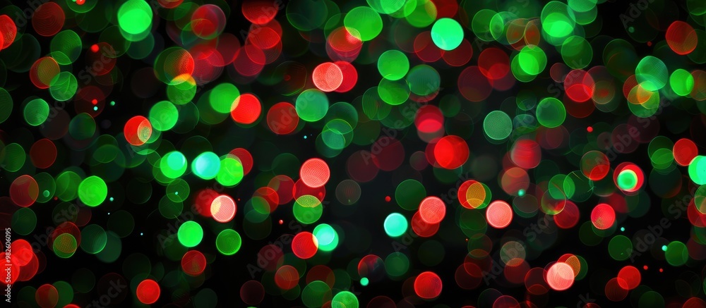 Poster unfocused abstract green and red bokeh on black background defocused and blurred many round light