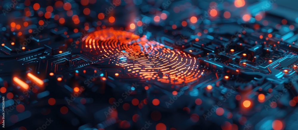 Poster ai futuristic digital processing biometric identification fingerprint scanner surveillance and secur