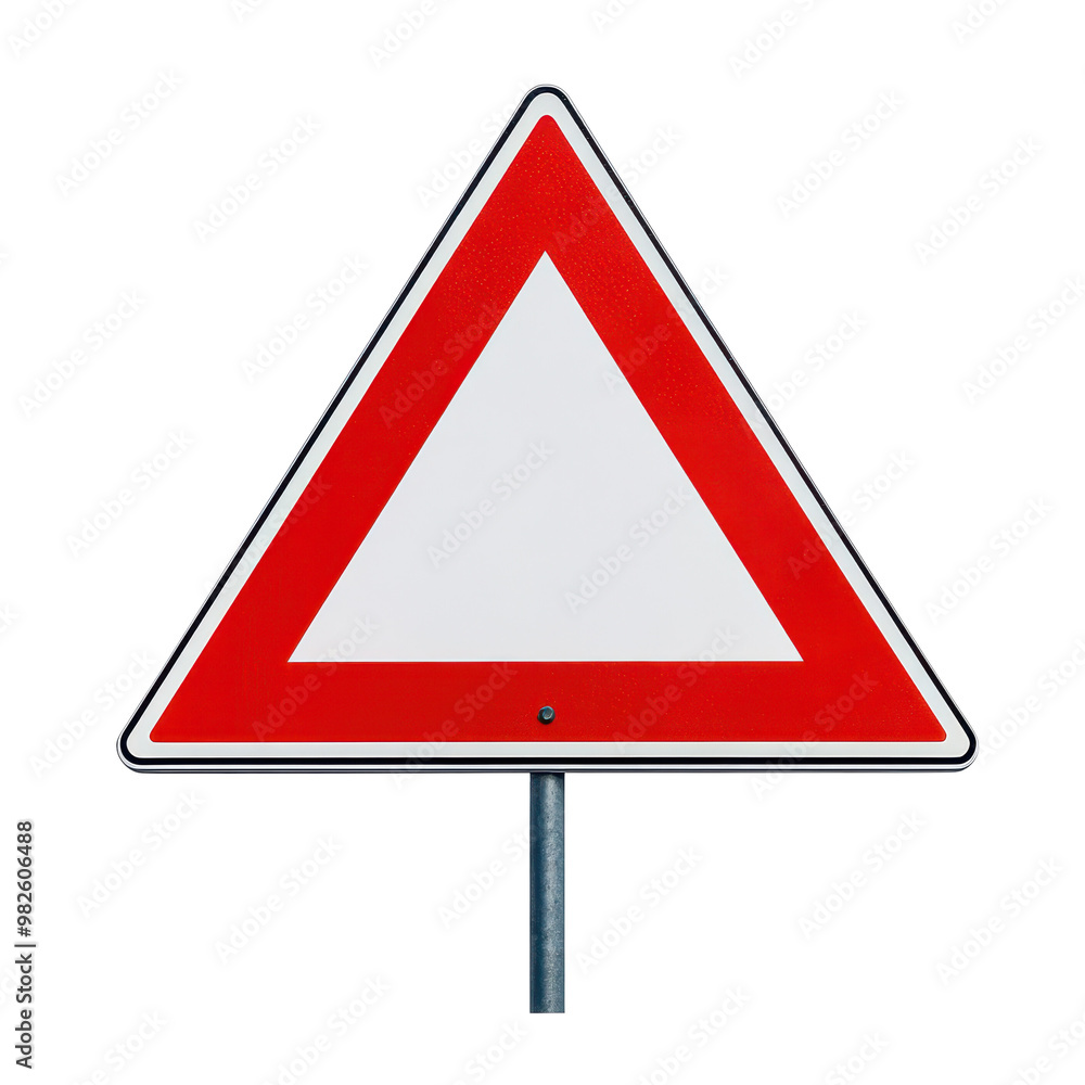 Poster a triangular warning sign with a white center and red border, often used to indicate caution on road