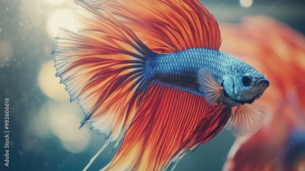 Poster a close-up of a colorful fighting fish in an aquarium with a simple, clear background. the space aro
