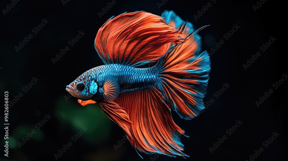 Poster a close-up of a fighting fish showcasing its vivid colors and patterns. the surrounding space in the