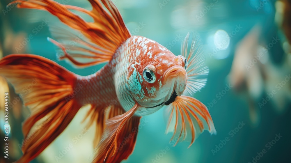 Poster a close-up of a fighting fish showcasing its vivid colors and patterns. the surrounding space in the