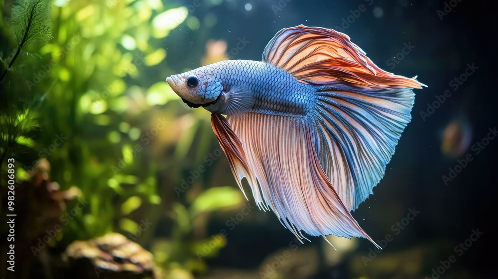 Poster a close-up of a fighting fish showcasing its vivid colors and patterns. the surrounding space in the