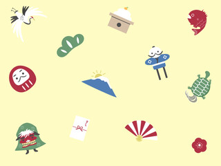 お正月アイコンの可愛い背景デザイン