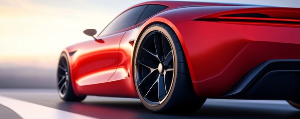 Sleek red sports car with stylish design and modern features, capturing the essence of speed and luxury against a stunning backdrop.