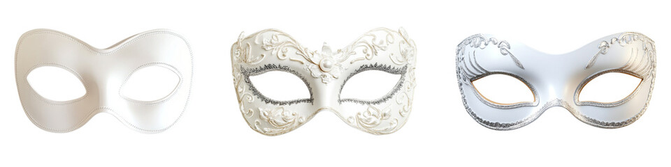 Set of white carnival mask isolated on white or transparent background