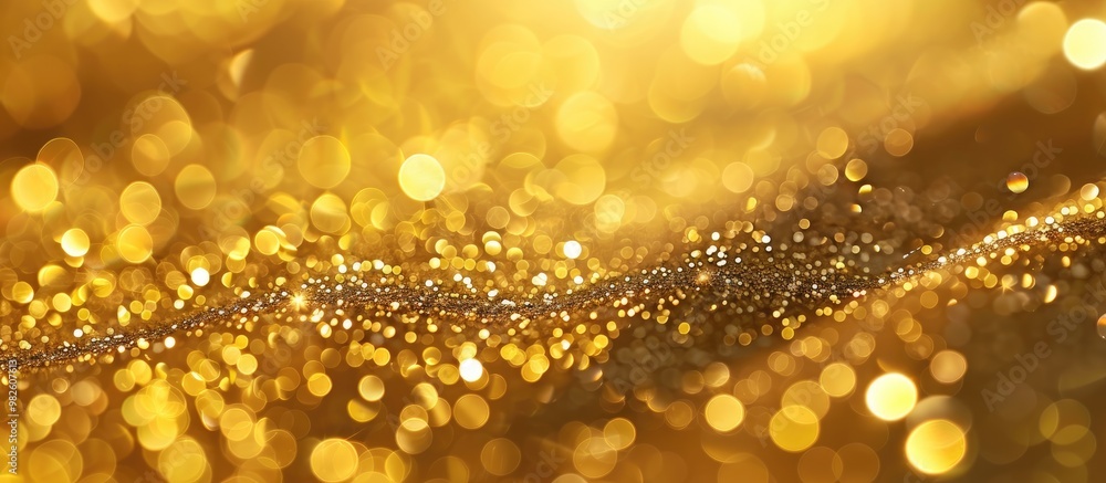 Poster abstract golden bokeh background with shining defocus sparkles blurred glitters shimmering dust macr
