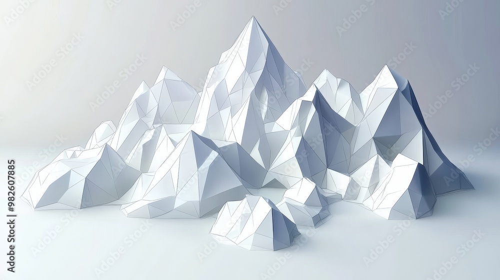 Poster stylized white paper mountain range showcasing geometric patterns and modern aesthetics in a minimal