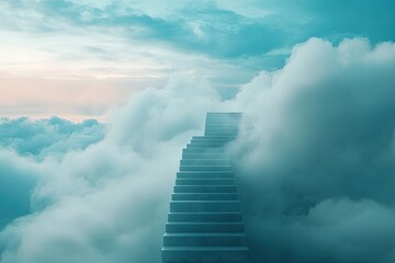 A mysterious staircase leading up into the sky, disappearing into clouds