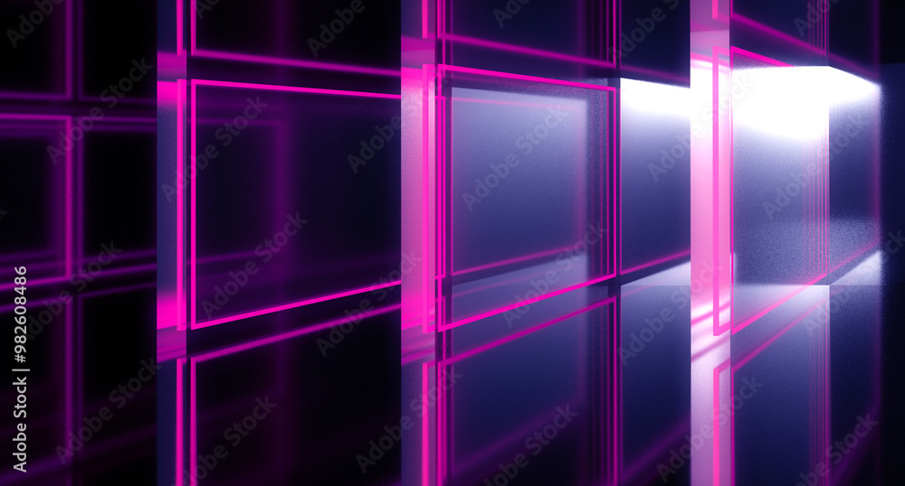 Poster abstract multicolored neon lines on a dark background.