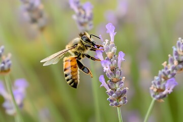 Honeybee Collecting Nectar on Lavender