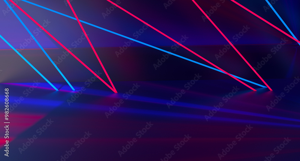 Poster abstract multicolored neon lines on a dark background.