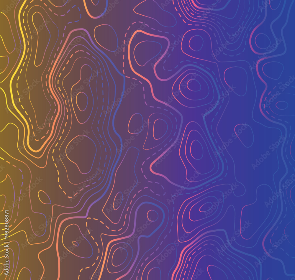 Poster topographic map background. generating a terrain elevation map. grid map. contour map. valleys and m