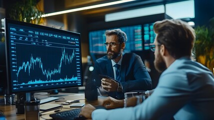 Financial Analysts Reviewing Market Data on Computer Monitors