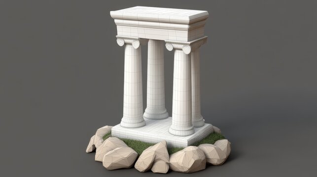 A beautiful white marble temple with four columns resting on a stone base, ideal for architectural and ancient design concepts.