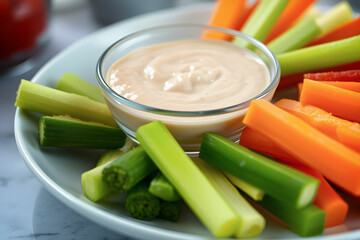 Veggie Sticks with Dip: Carrots, Celery, and Bell Peppers