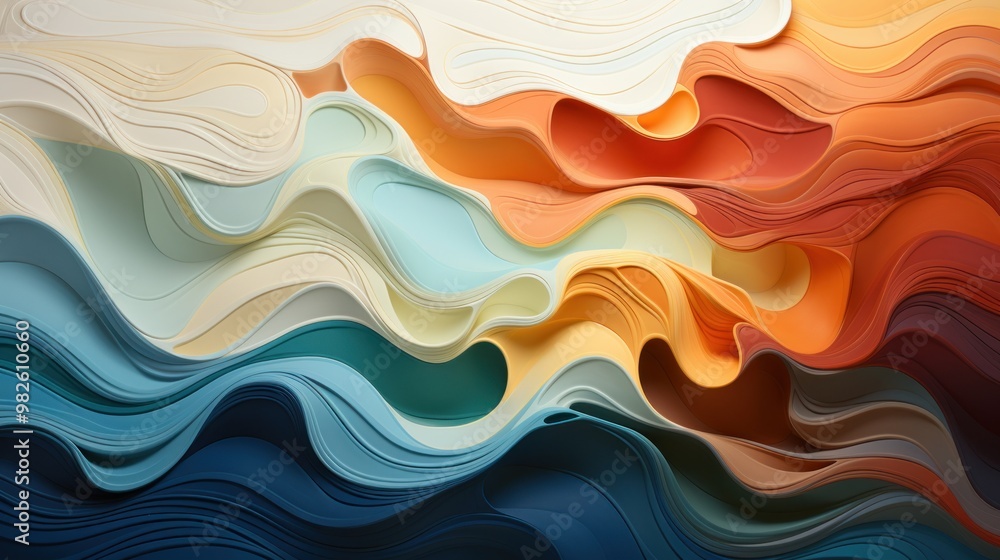 Poster abstract wavy pattern in warm and cool tones