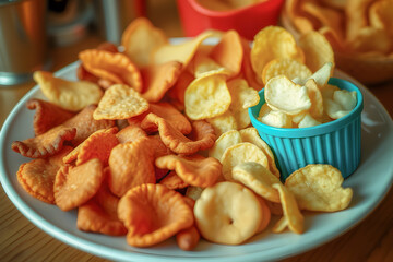 Variety Plate of Chips: Assorted Snack Selection