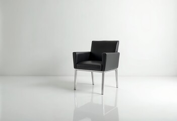 Fototapeta premium Modern black leather chair with a sleek design in a minimalist setting.