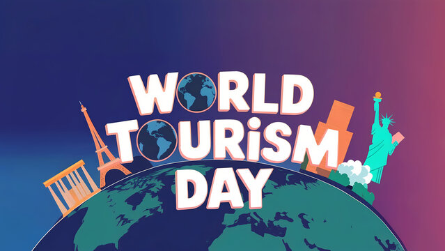 Celebrating world tourism day with global landmarks illustration