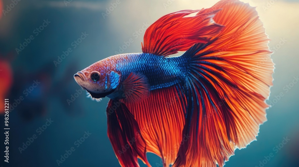 Aufkleber a dynamic shot of a fighting fish displaying its vibrant colors. the open space in the aquarium and 