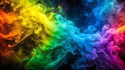 Fototapeta premium Bubbles of multicolored neon smoke, ink. An explosion, a burst of holi paint. Abstract psychedelic black dark background. 3D rendering