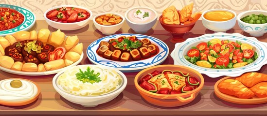 Arabic Cuisine Middle Eastern Traditional Lunch It S Also Ramadan Iftar The Meal Eaten By Muslims After Sunset During Ramadan Assorted Of Arabic Oriental Dishes