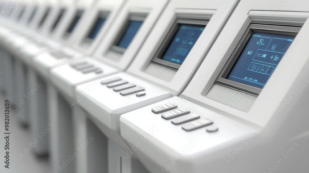 Aufkleber a modern row of digital kiosks featuring touch screens ready for user interaction in a sleek environ