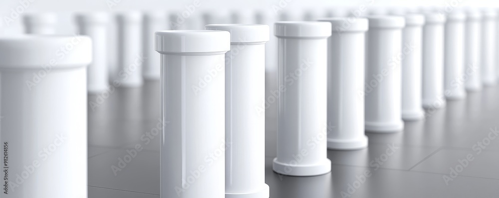 Poster a row of sleek white columns showcases modern architecture and minimalism, creating a serene and cle