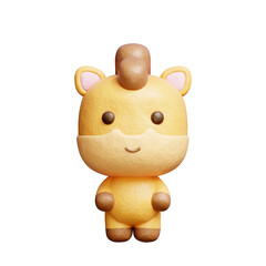 3D cute horse standing, Cartoon animal character, 3D rendering.