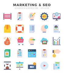 Marketing & Seo Flat icons collection. 25 icon set in a Flat design.