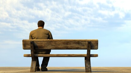 A solitary figure sits on a bench, gazing at a serene sky, reflecting on thoughts and moments of peace amidst nature.