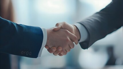 Two Businessmen in Formal Attire Shaking Hands in a Deal or Agreement
