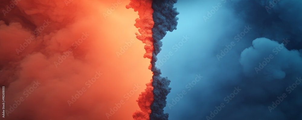 Poster a striking visual of contrasting colors, showcasing a dynamic balance between red and blue elements 