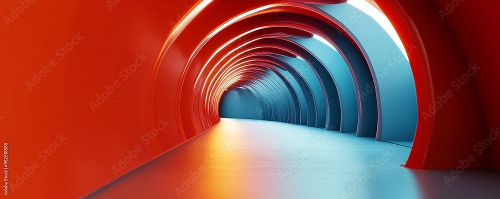 Poster a vibrant, abstract tunnel scene showcasing dynamic colors and smooth curves, perfect for modern des