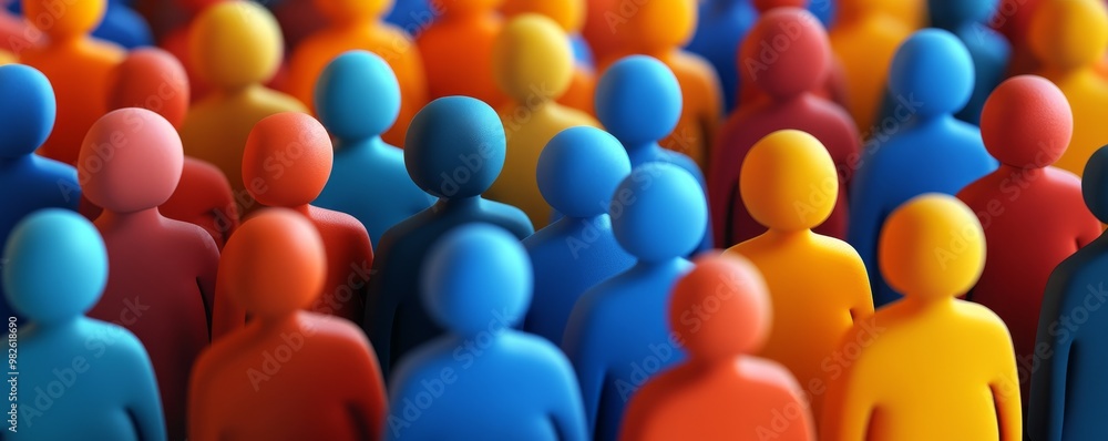 Poster a vibrant crowd of colorful figures representing diversity and community, ideal for concepts of unit